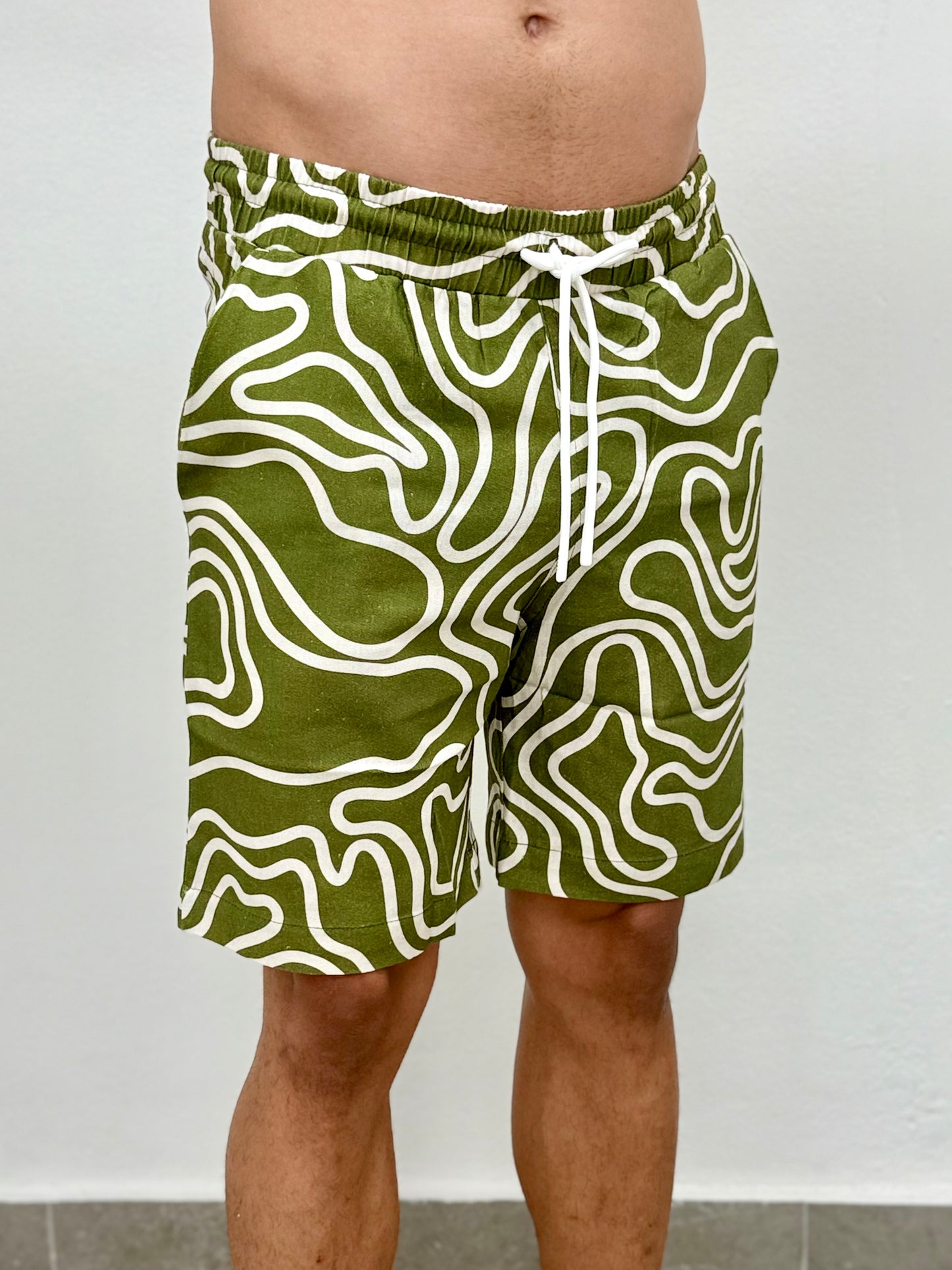 Olive Wave Printed Linen Short