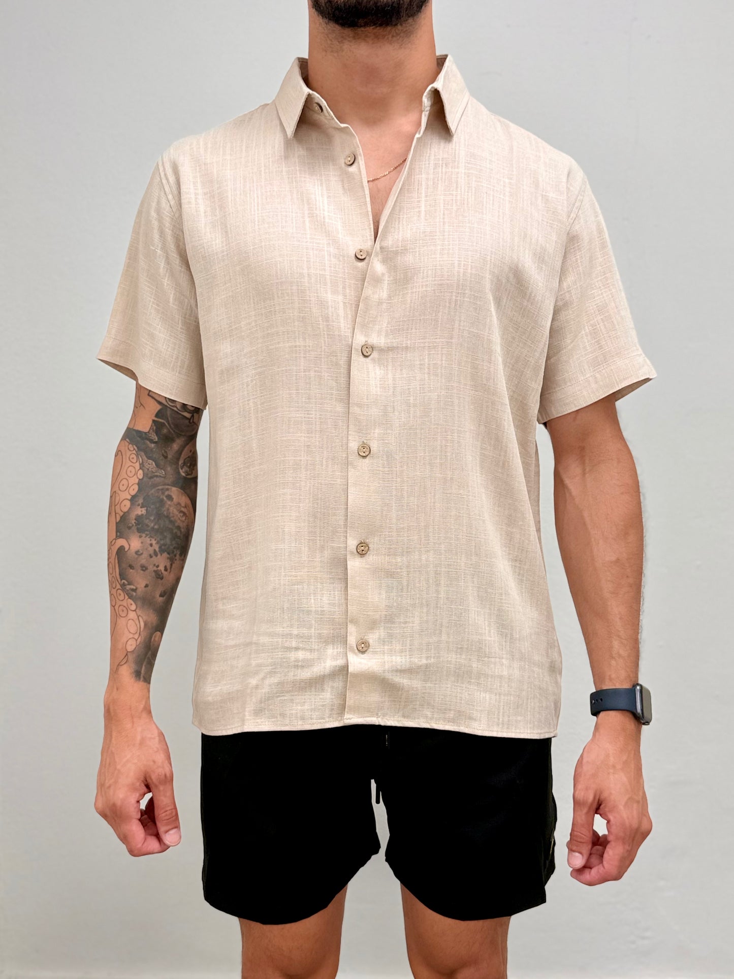 Khaki Linen Button Down Shirt