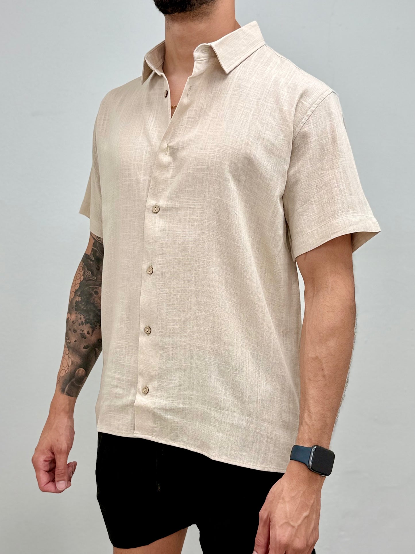 Khaki Linen Button Down Shirt