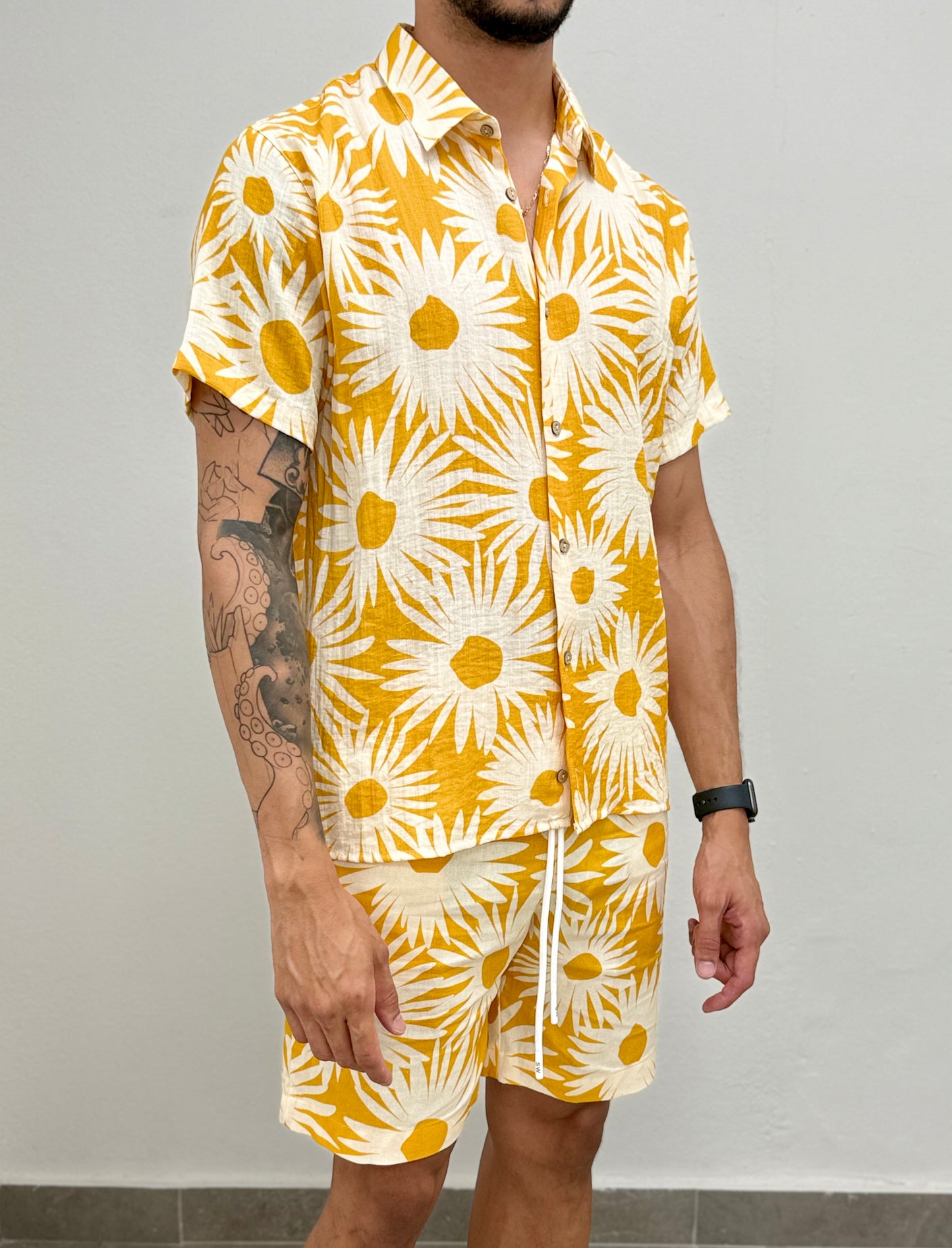 Yellow Printed Linen Short